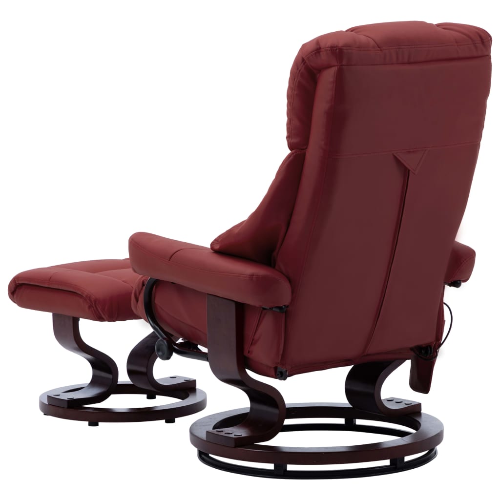 vidaXL Massage Reclining Chair Wine Red Faux Leather and Bentwood