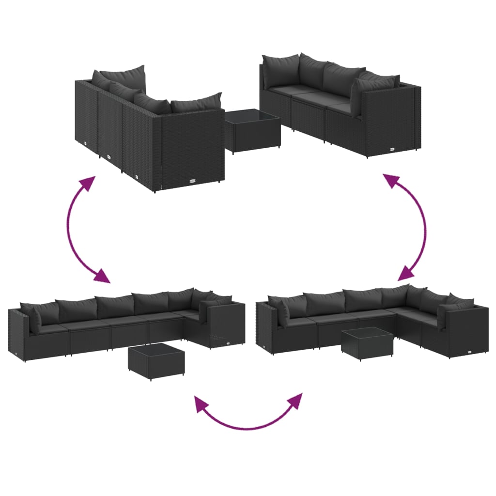 vidaXL 7 Piece Garden Lounge Set with Cushions Black Poly Rattan