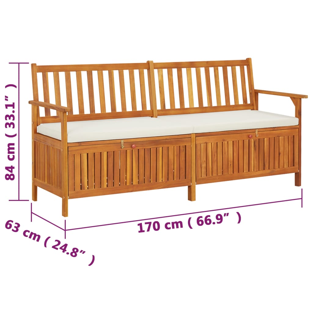 vidaXL Storage Bench with Cushion 170 cm Solid Wood Acacia