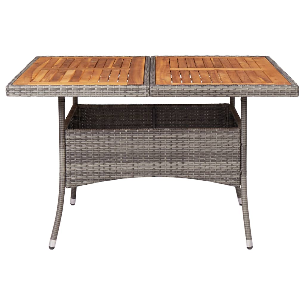 vidaXL Outdoor Dining Table Grey Poly Rattan and Solid Acacia Wood