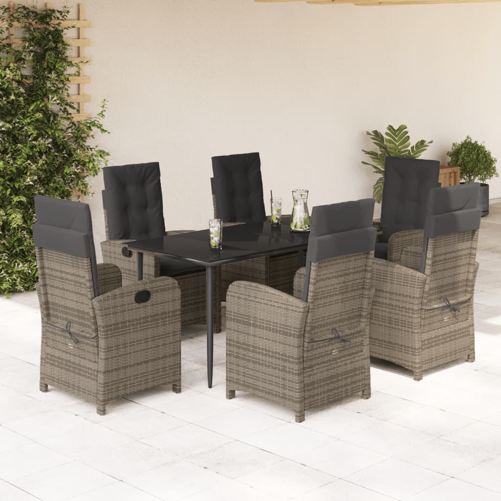 vidaXL 7 Piece Garden Dining Set with Cushions Grey Poly Rattan