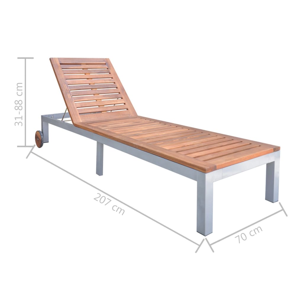 vidaXL Sun Lounger with Cushion Solid Acacia Wood and Galvanised Steel