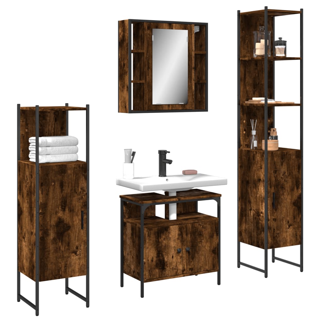 vidaXL 4 Piece Bathroom Cabinet Set Smoked Oak Engineered Wood