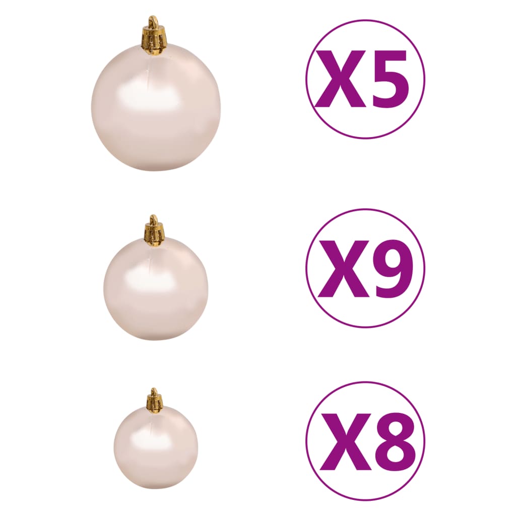 vidaXL 61 Piece Christmas Ball Set with Peak and 150 LEDs Rose Gold