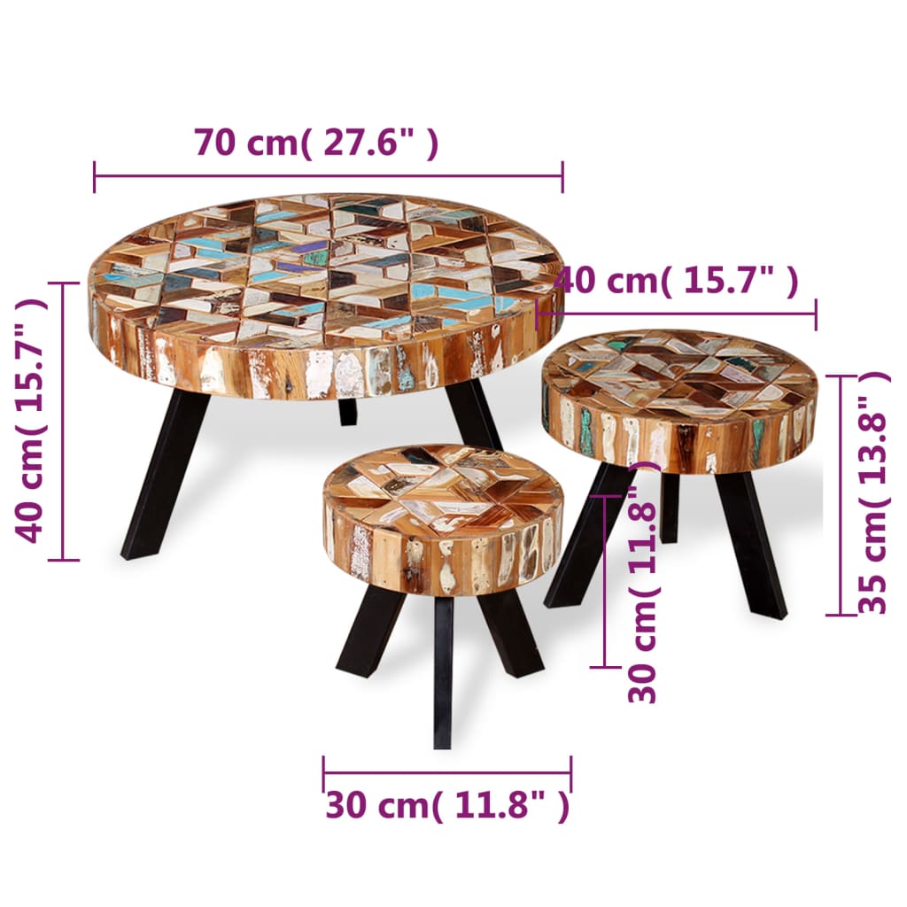 vidaXL Three Piece Coffee Table Set Solid Reclaimed Wood