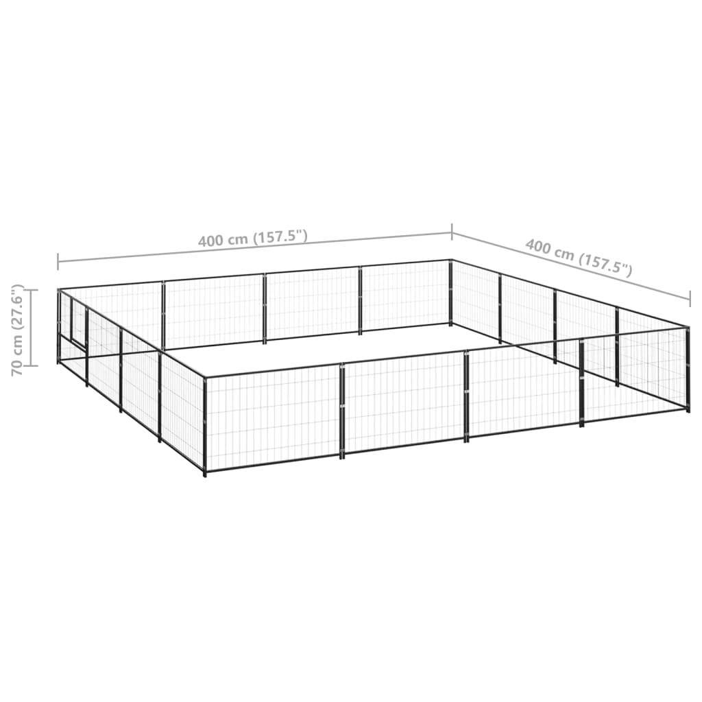 vidaXL Dog Kennel Black 16 m² Steel
