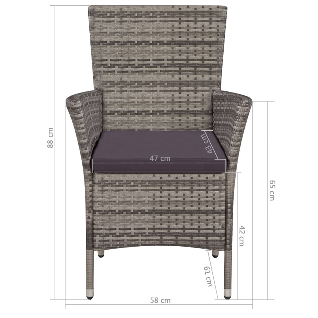 vidaXL 9 Piece Outdoor Dining Set with Cushions Poly Rattan Grey
