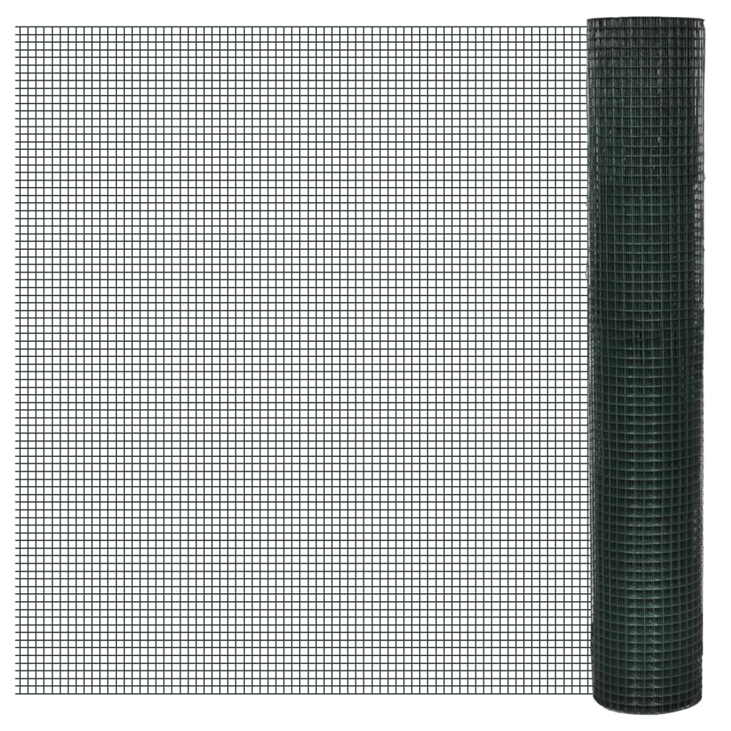 vidaXL Chicken Wire Fence Galvanised with PVC Coating 25x1 m Green