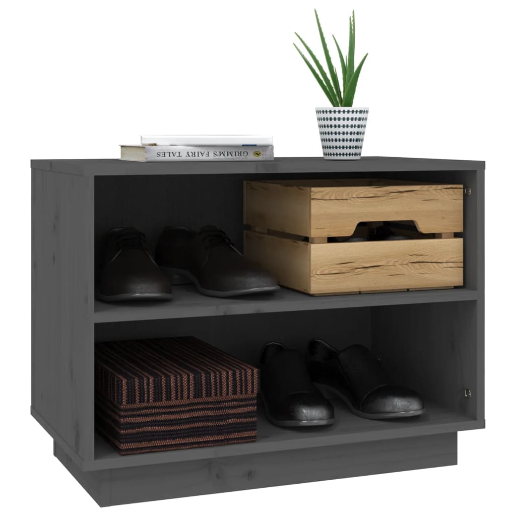 vidaXL Shoe Cabinet Grey 60x34x45 cm Solid Wood Pine