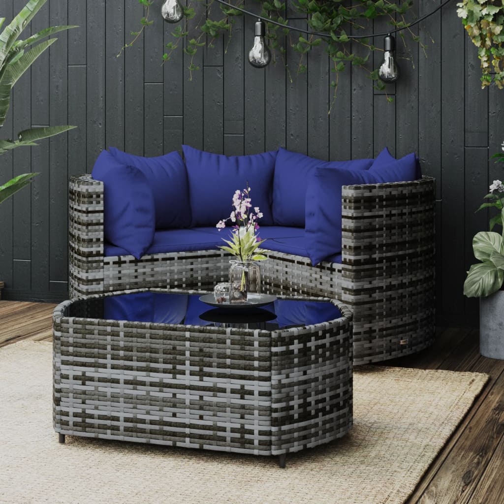 vidaXL 4 Piece Garden Lounge Set with Cushions Grey Poly Rattan