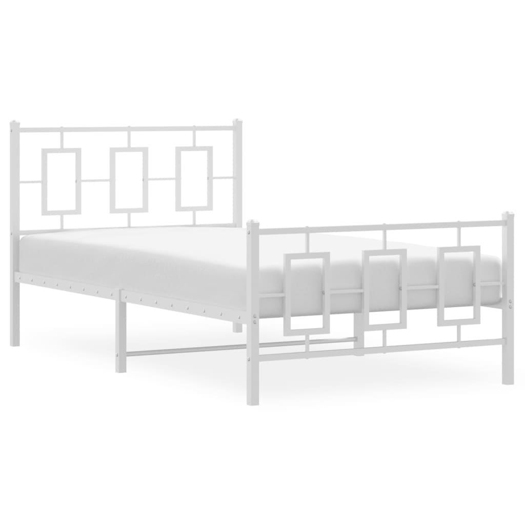 vidaXL Metal Bed Frame with Headboard and Footboard White 100x200 cm