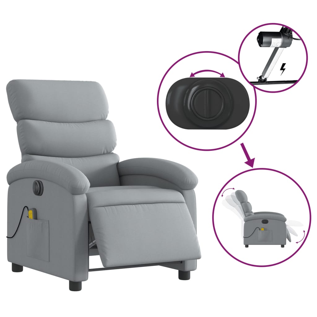 vidaXL Electric Massage Recliner Chair Light Grey Fabric