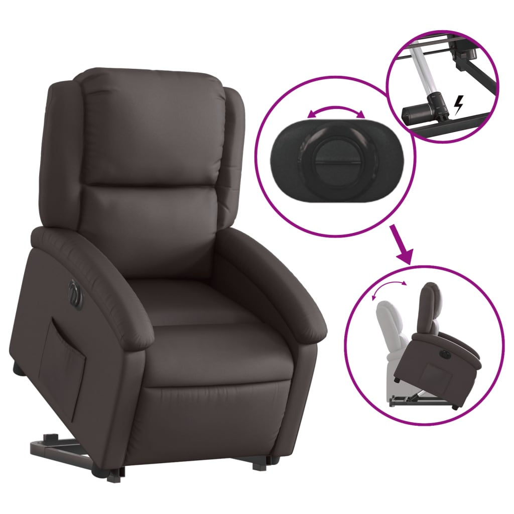 vidaXL Electric Stand up Recliner Chair Dark Brown Real Leather