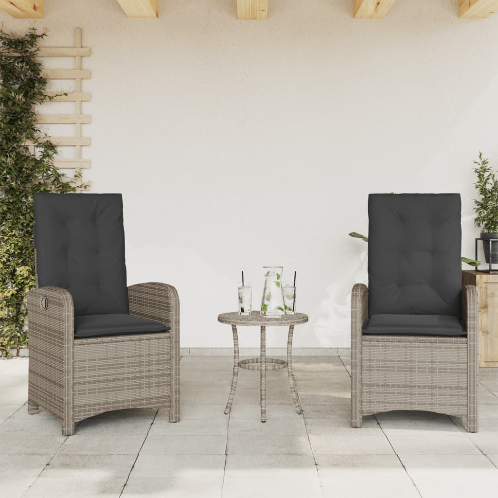 vidaXL 3 Piece Bistro Set with Cushions Grey Poly Rattan