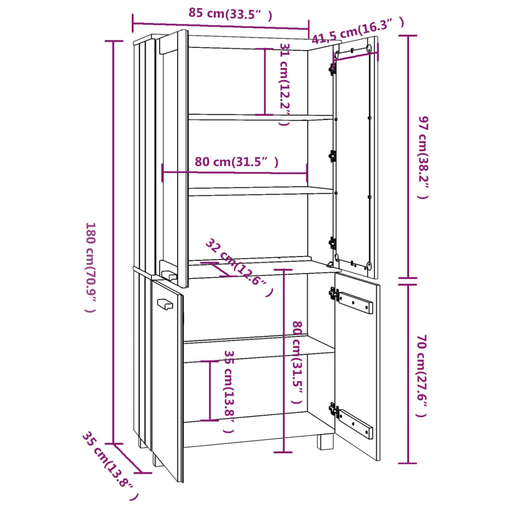 vidaXL Highboard HAMAR Solid Wood Pine Honey Brown