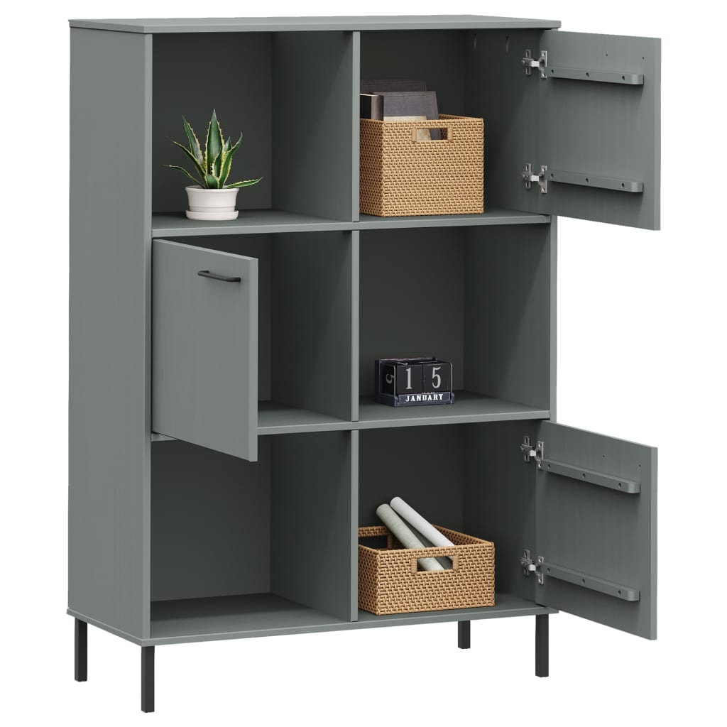 vidaXL Bookcase with Metal Legs Grey 90x35x128.5 cm Solid Wood OSLO