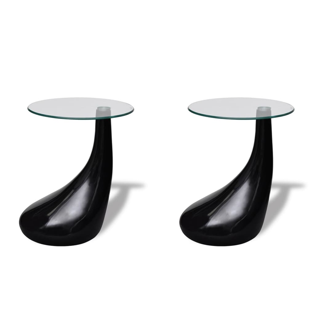 vidaXL Coffee Table 2 pcs with Round Glass Top High Gloss Black