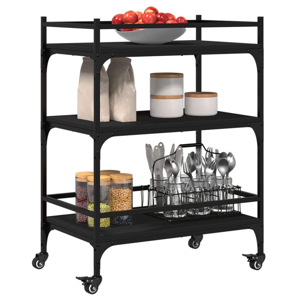 vidaXL Kitchen Trolley Black 65x40x86.5 cm Engineered Wood