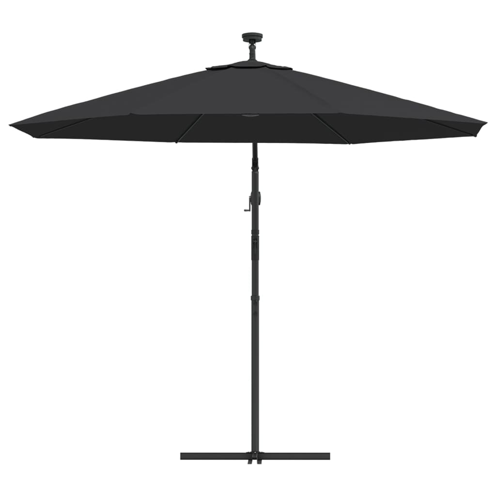 vidaXL Cantilever Garden Parasol with LED Lights and Steel Pole 300 cm Black