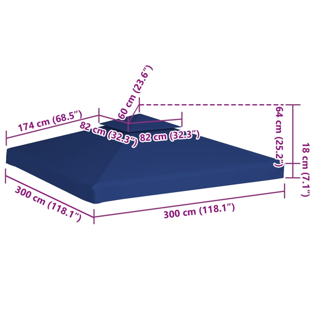 vidaXL Gazebo Cover Canopy Replacement 310 g / m² Dark Blue 3 x 3 m