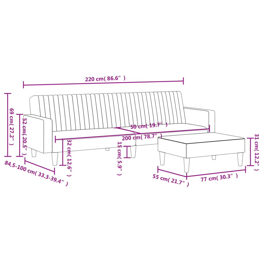 vidaXL 2 Piece Sofa Set Dark Grey Velvet