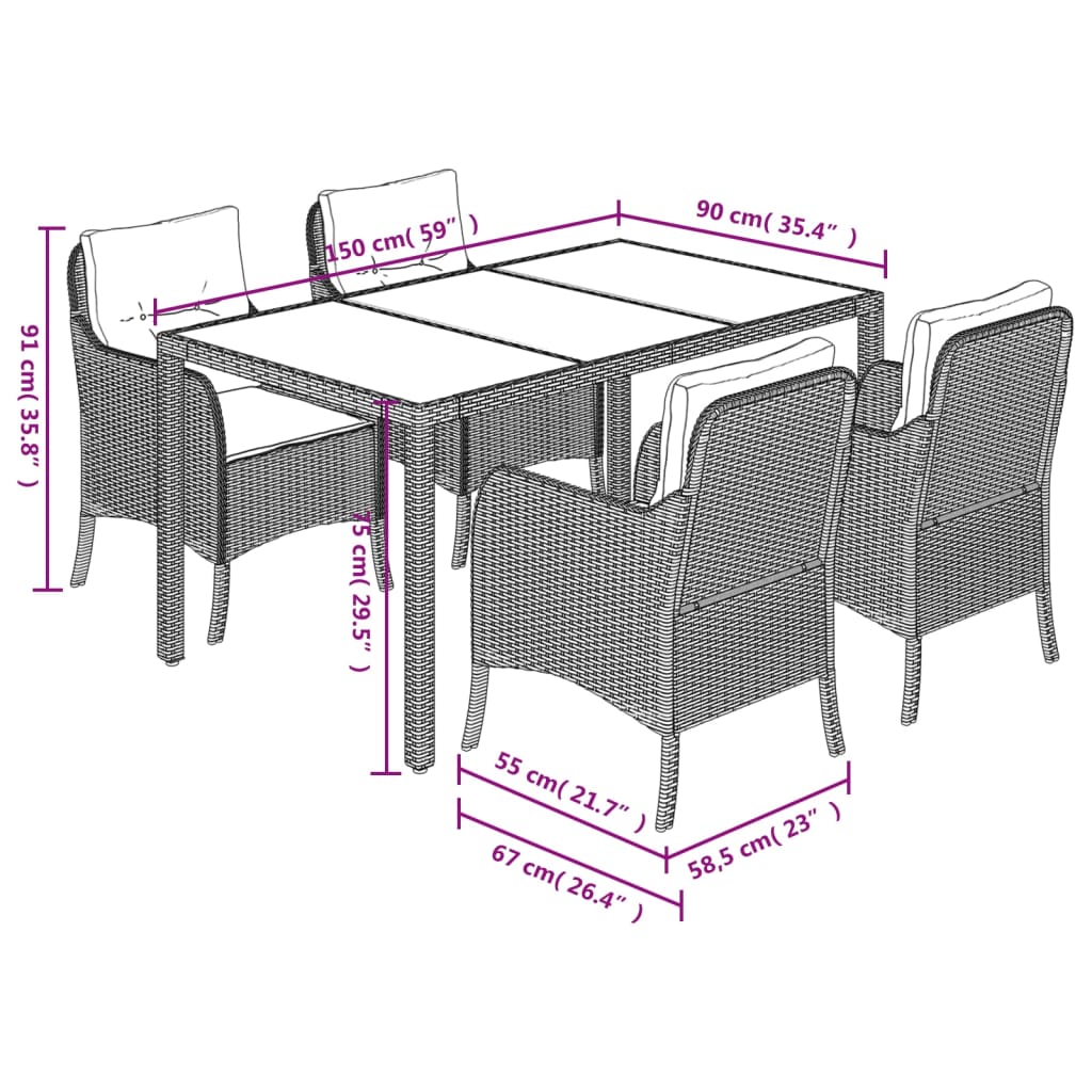 vidaXL 5 Piece Garden Dining Set with Cushions Black Poly Rattan