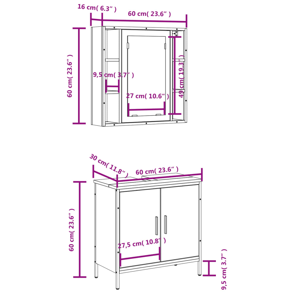 vidaXL 2 Piece Bathroom Furniture Set Smoked Oak Engineered Wood