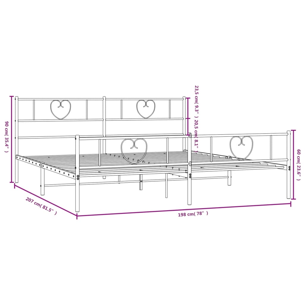 vidaXL Metal Bed Frame without Mattress with Footboard Black 193x203 cm