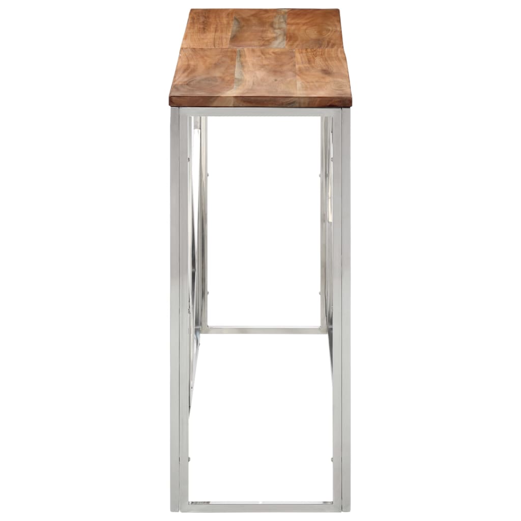 vidaXL Console Table Silver Stainless Steel and Solid Wood Acacia