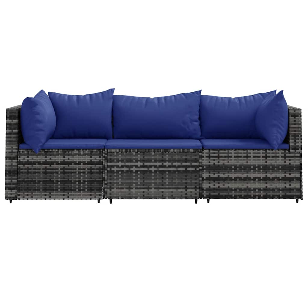 vidaXL 3 Piece Garden Lounge Set with Cushions Grey Poly Rattan