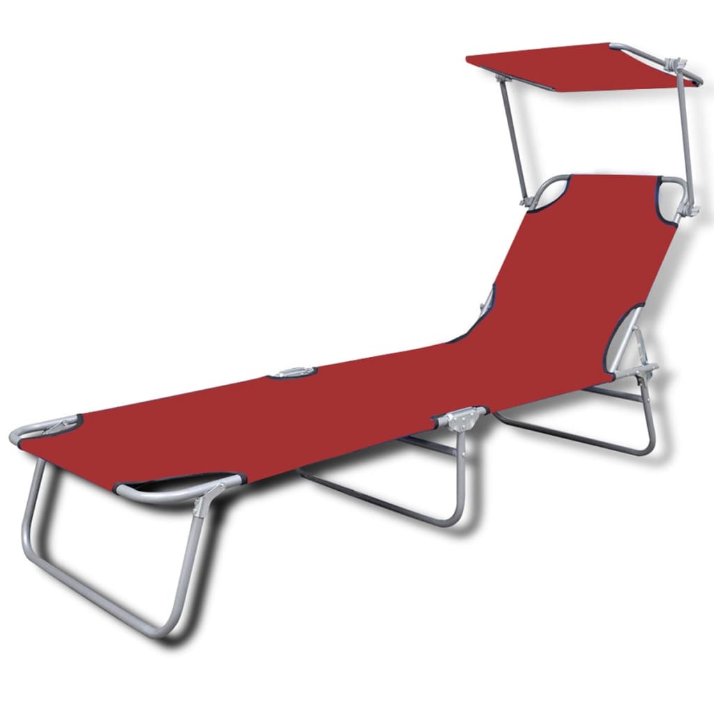 vidaXL Folding Sun Lounger with Canopy Steel and Fabric Red