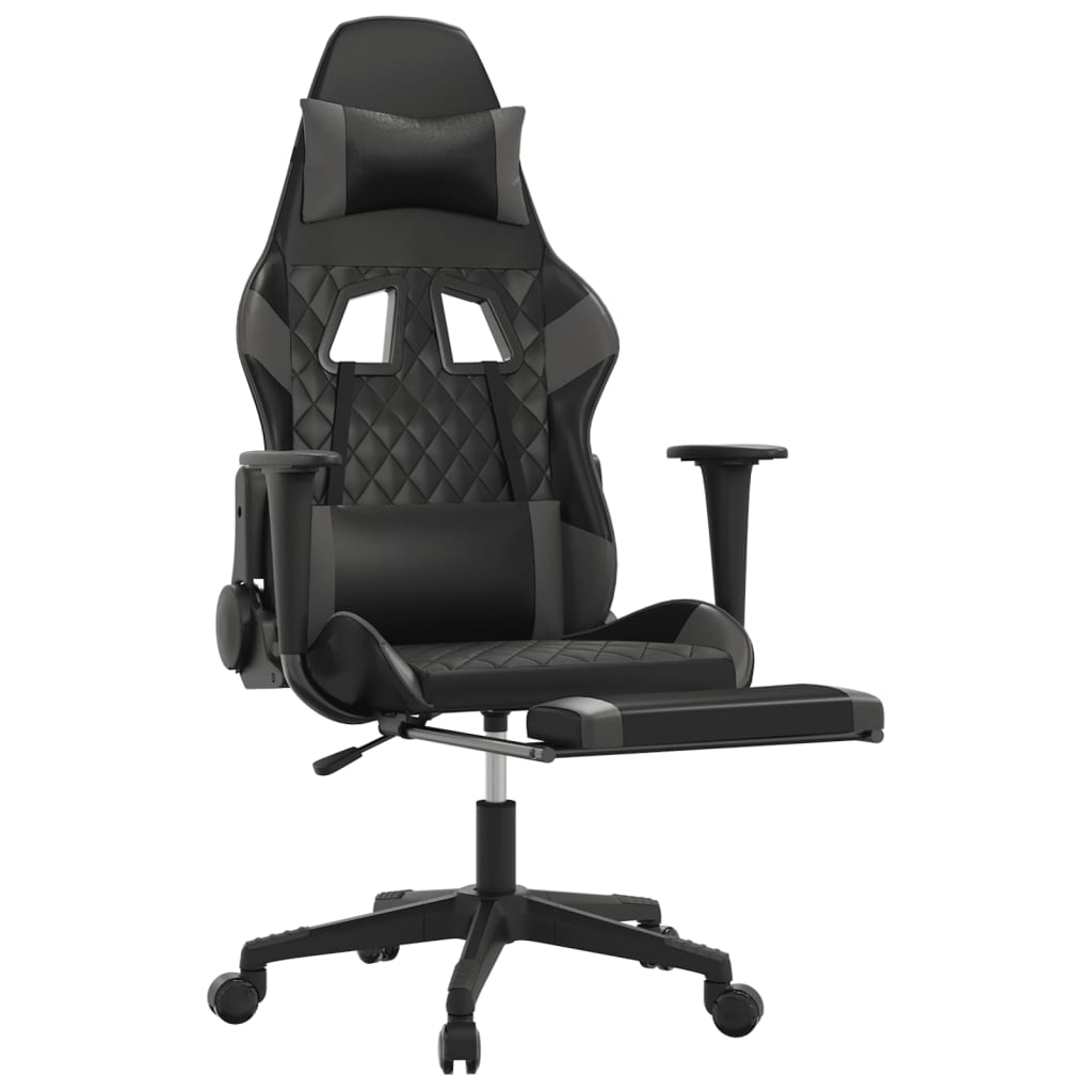 vidaXL Massage Gaming Chair with Footrest Black&Grey Faux Leather