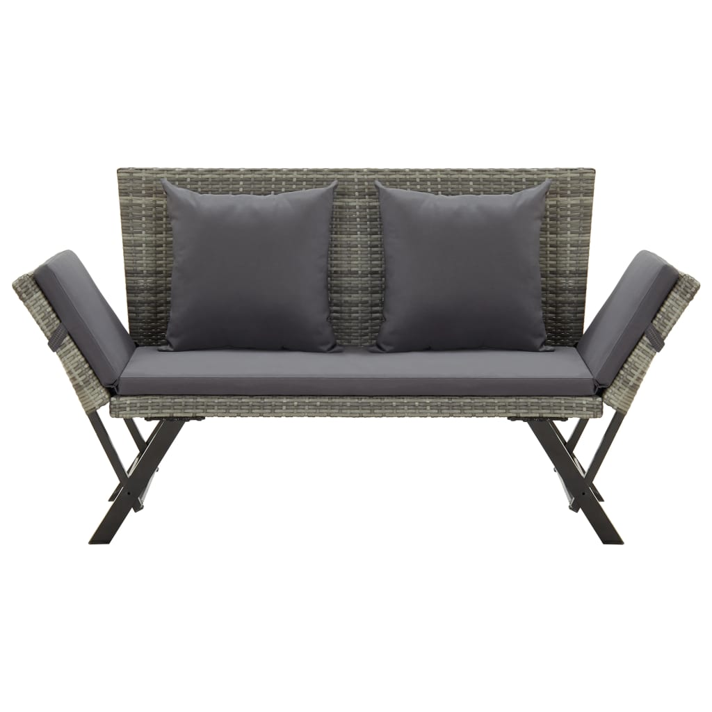 vidaXL Garden Bench with Cushions 176 cm Grey Poly Rattan