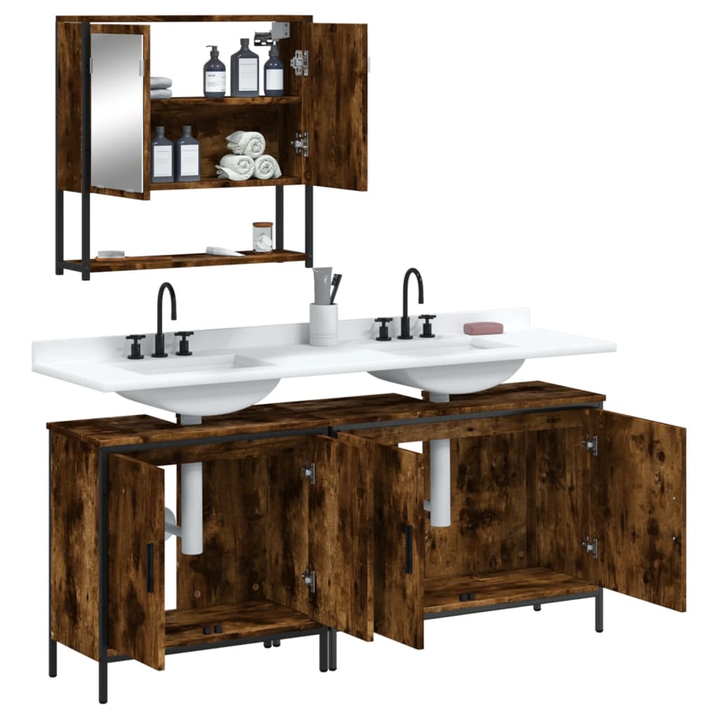 vidaXL 3 Piece Bathroom Furniture Set Smoked Oak Engineered Wood