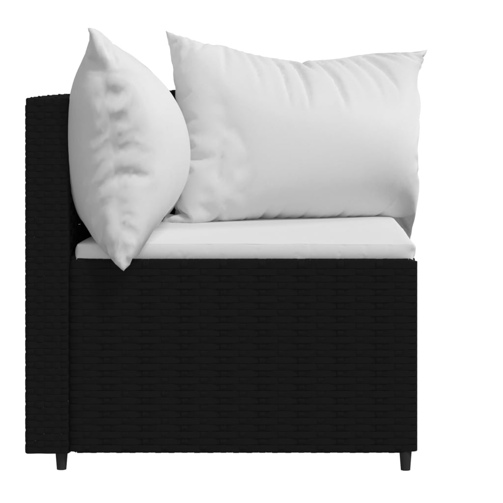 vidaXL Garden Corner Sofas with Cushions 2 pcs Black Poly Rattan