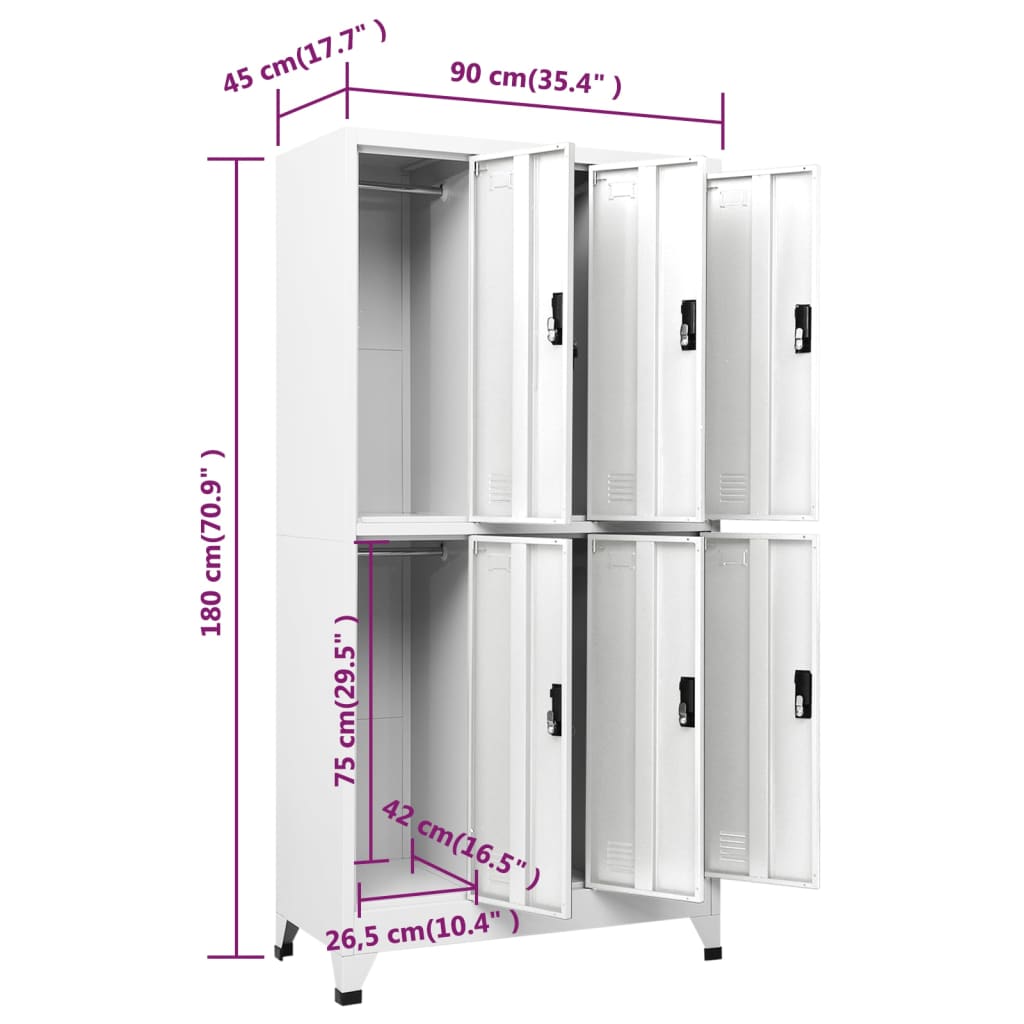 vidaXL Locker Cabinet White 90x45x180 cm Steel