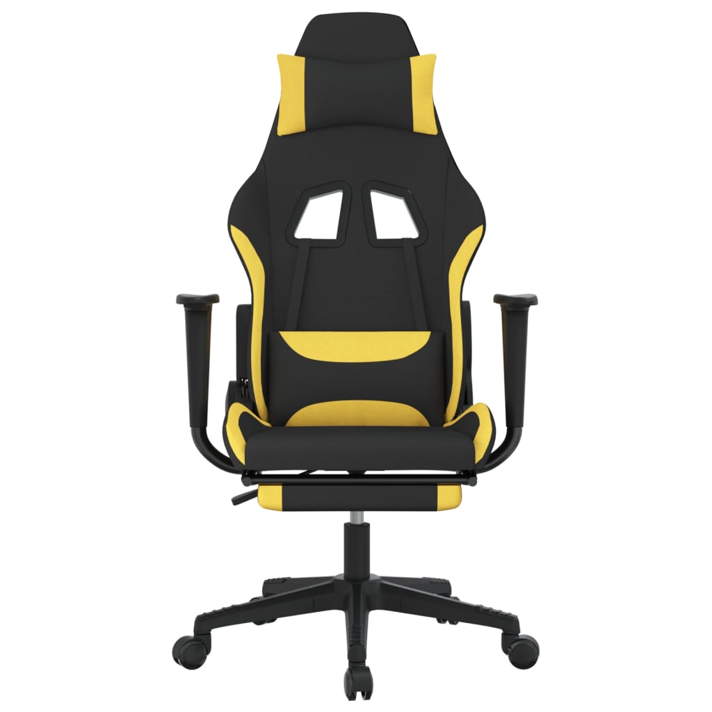 vidaXL Massage Gaming Chair with Footrest Black and Yellow Fabric