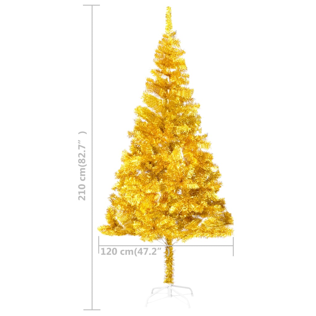vidaXL Artificial Pre-lit Christmas Tree with Ball Set Gold 210 cm PET