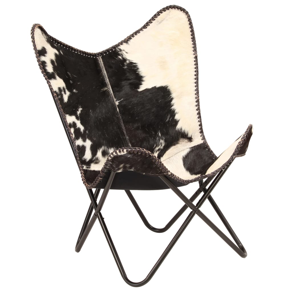 vidaXL Butterfly Chair Black and White Genuine Goat Leather