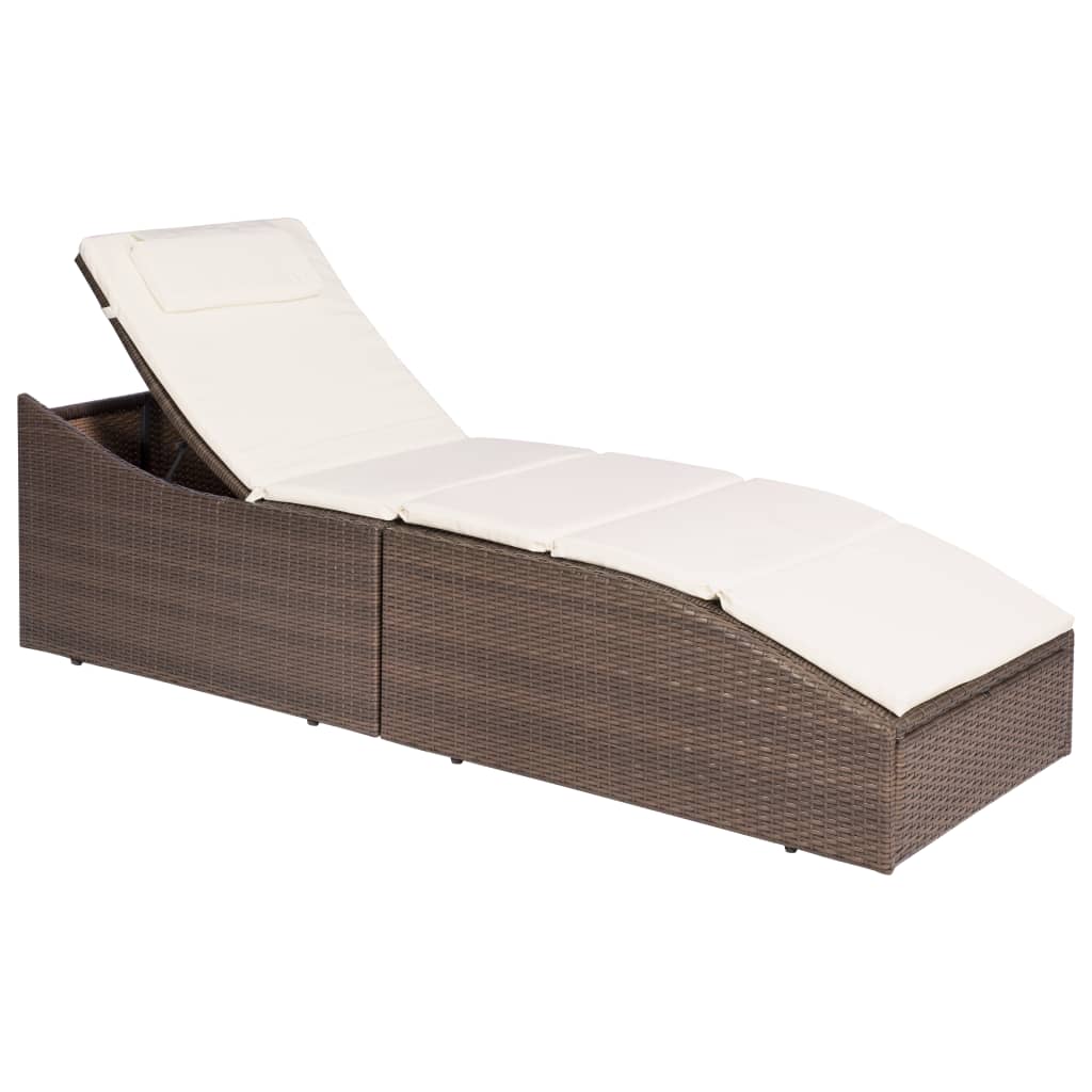 vidaXL Sun Lounger with Cushion Poly Rattan Brown