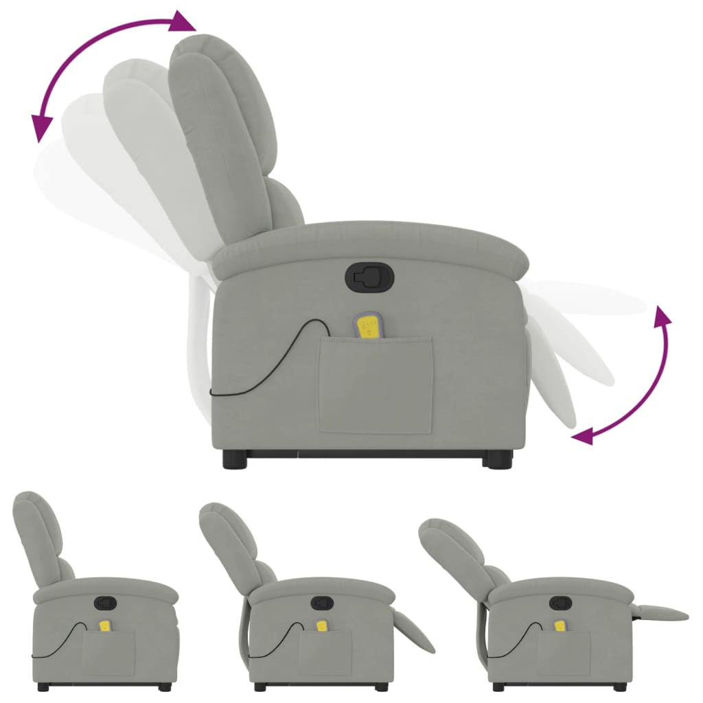 vidaXL Stand up Massage Recliner Chair Light Grey Velvet