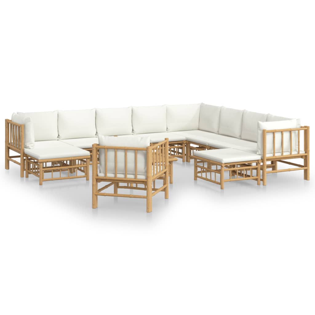 vidaXL 12 Piece Garden Lounge Set with Cream White Cushions Bamboo