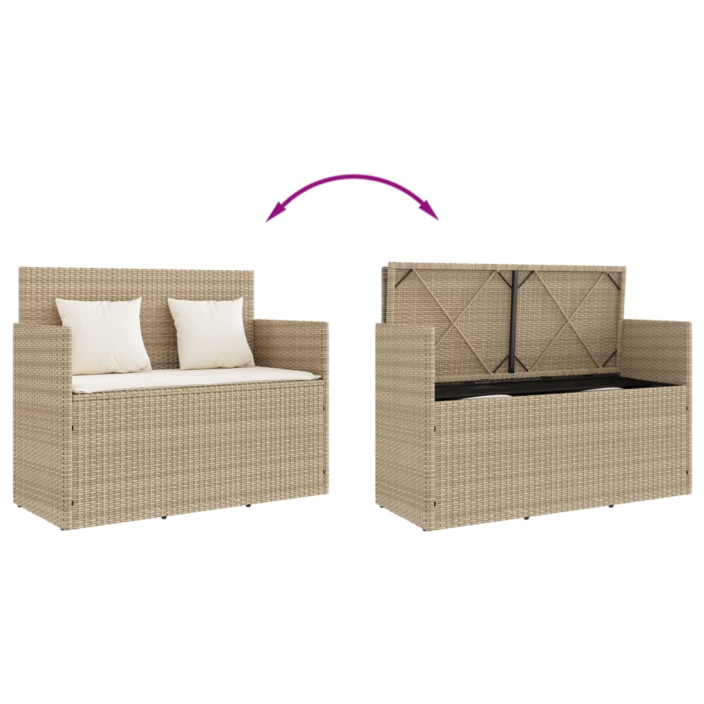 vidaXL Garden Bench with Cushions Beige Poly Rattan