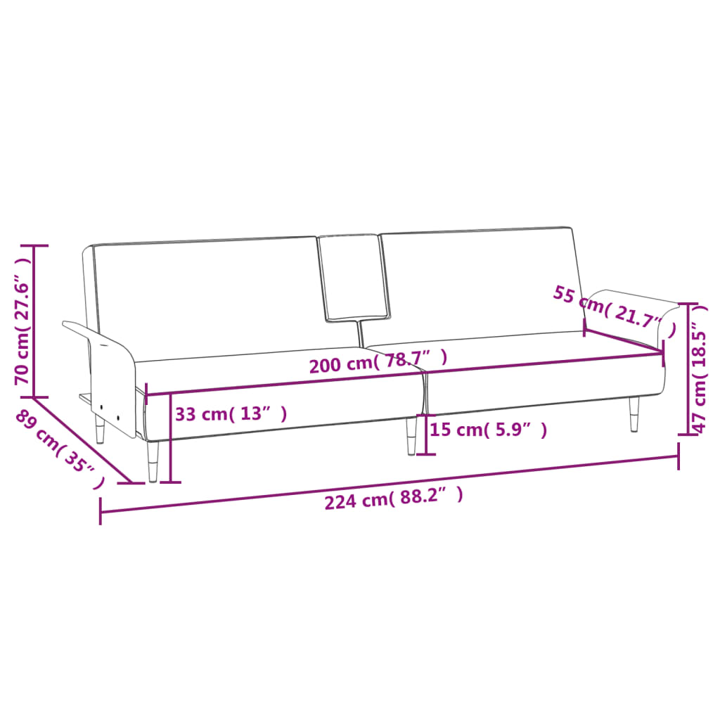 vidaXL Sofa Bed with Cup Holders Dark Grey Velvet