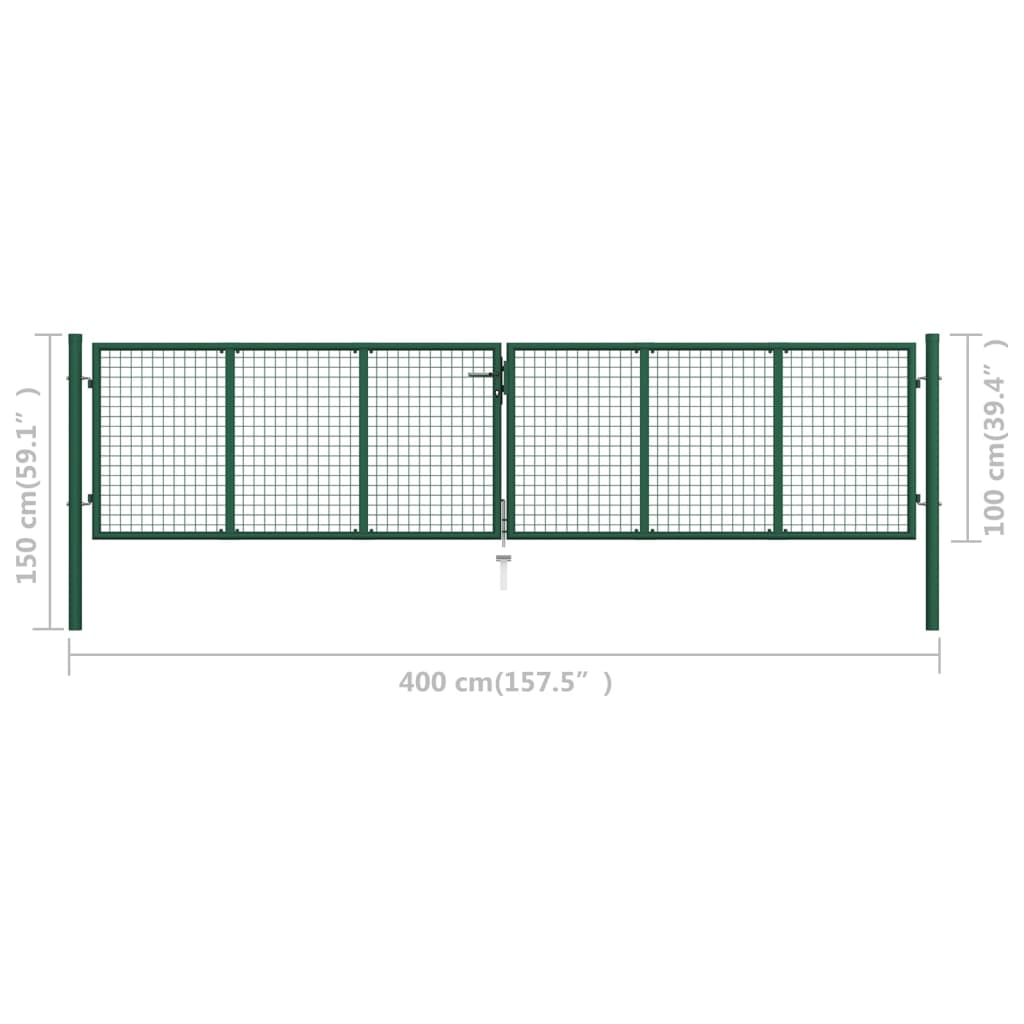 vidaXL Mesh Garden Gate Steel 390x100 cm Green