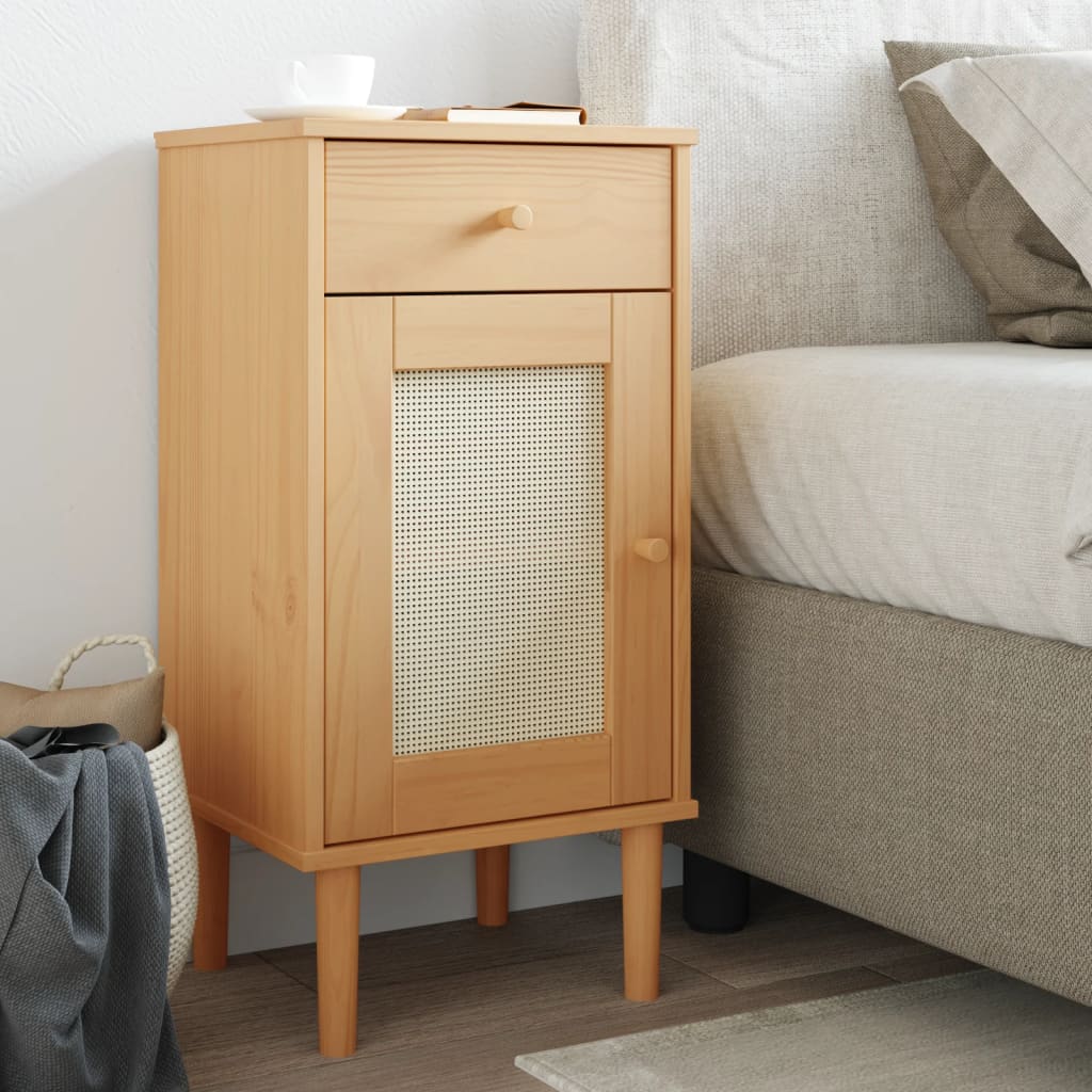 vidaXL Bedside Cabinet SENJA Rattan Look Brown 40x35x80 cm Solid Wood Pine