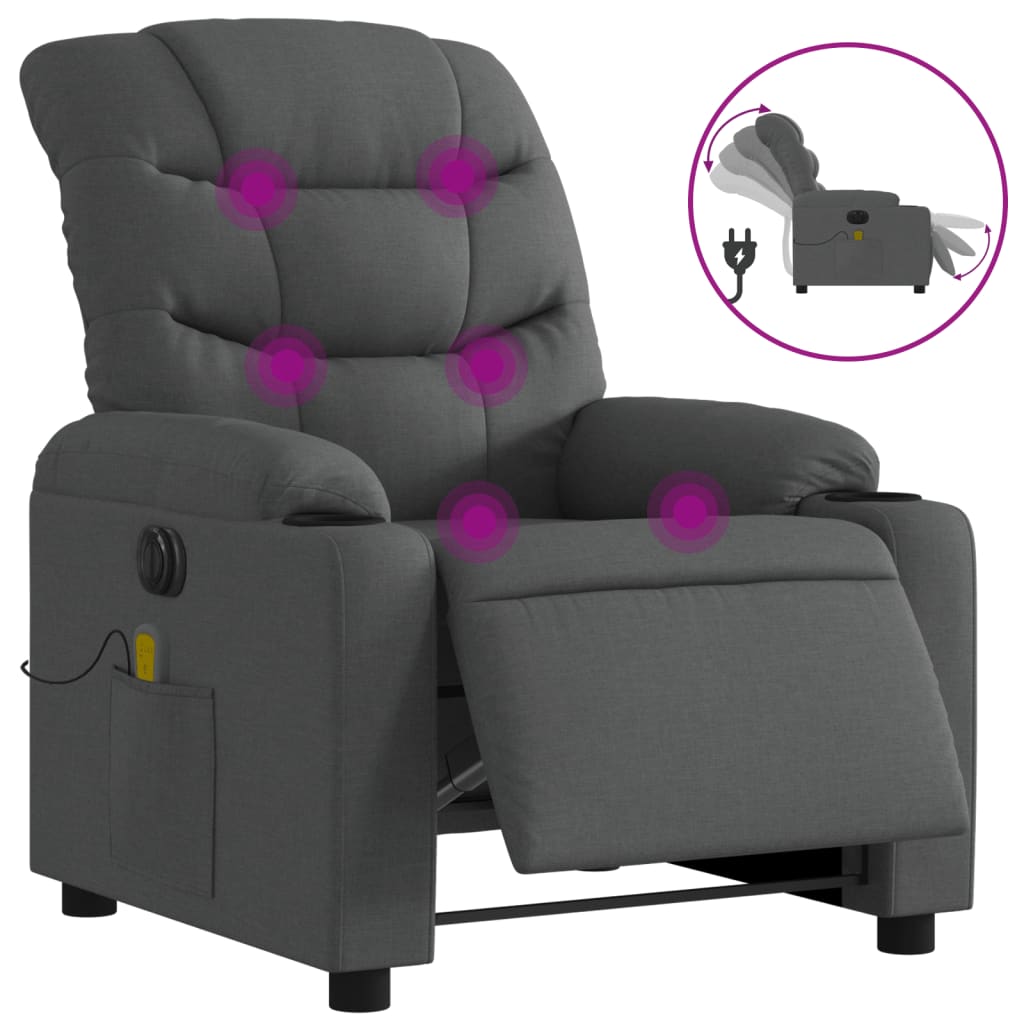 vidaXL Electric Massage Recliner Chair Dark Grey Fabric