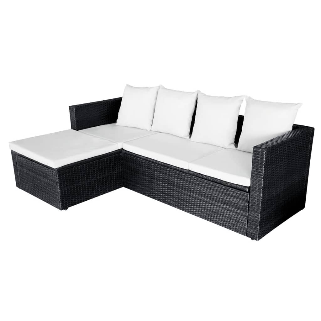 vidaXL 4 Piece Garden Lounge Set with Cushions Poly Rattan Black