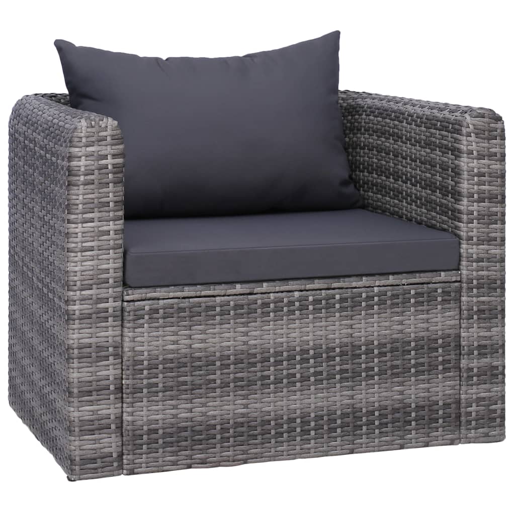 vidaXL Garden Chair with Cushion and Pillow Poly Rattan Grey