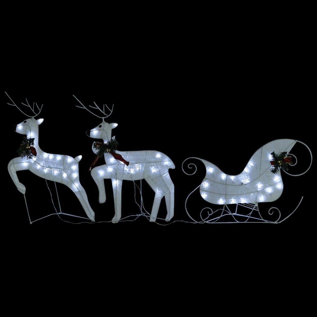 vidaXL Reindeer & Sleigh Christmas Decoration 60 LEDs Outdoor White